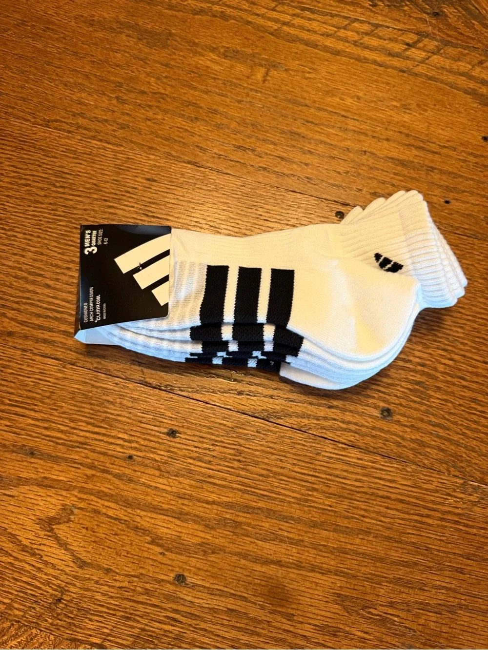 adidas White Crew Athletic Socks with Black Stripe Accents Sz 6-12